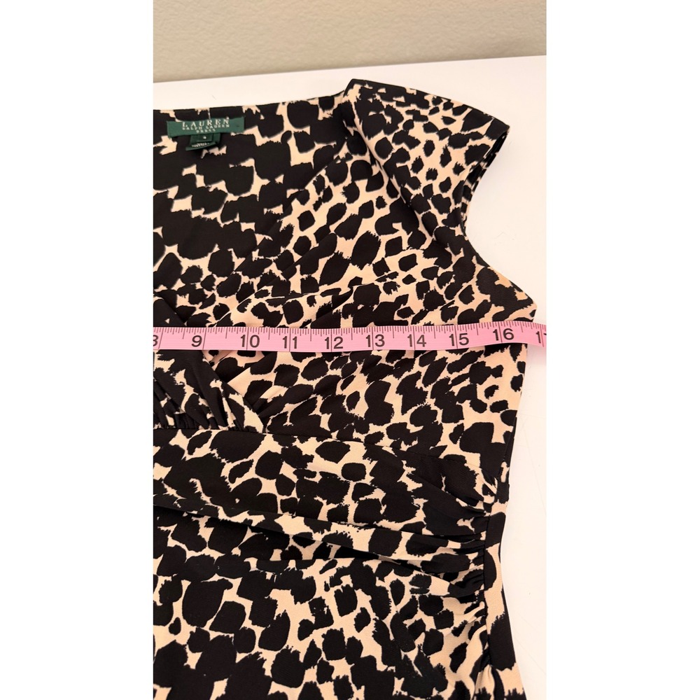 Lauren Ralph Lauren Animal Print Ruched Sheath Dress Tan Black Size 4 Chic